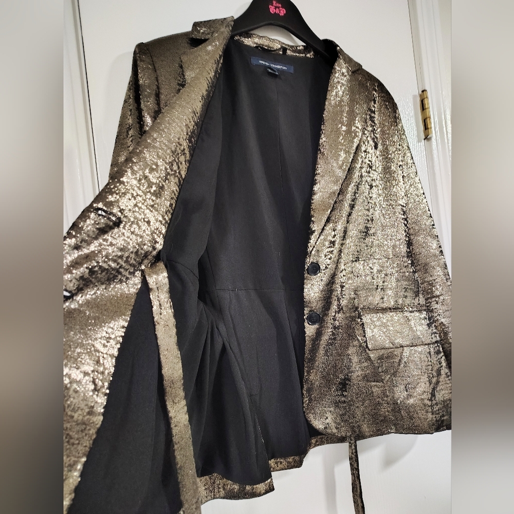 French Connection $179 Alara Metallic Notch Collar Blazer Gold Women's 4 Glam - Picture 12 of 13